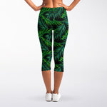 Night Tropical Palm Leaves Pattern Print Women's Capri Leggings