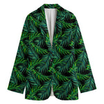 Night Tropical Palm Leaves Pattern Print Women's Cotton Blazer