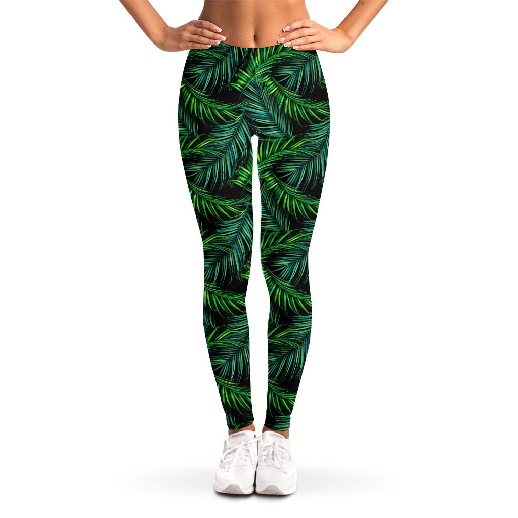 Night Tropical Palm Leaves Pattern Print Women's Leggings