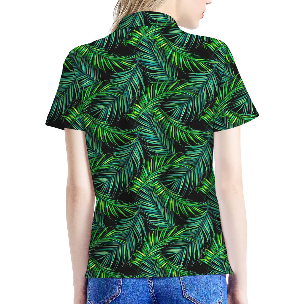 Night Tropical Palm Leaves Pattern Print Women's Polo Shirt
