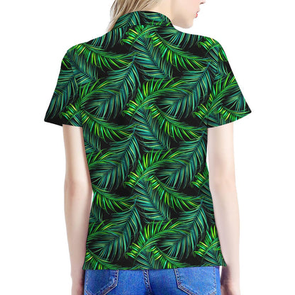 Night Tropical Palm Leaves Pattern Print Women's Polo Shirt