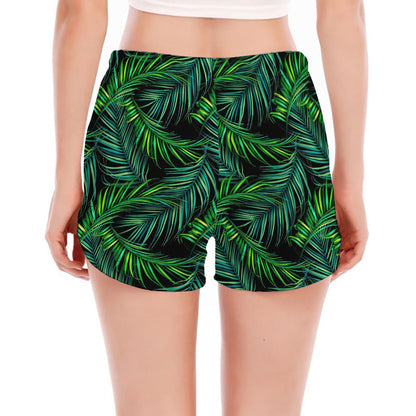 Night Tropical Palm Leaves Pattern Print Women's Split Running Shorts