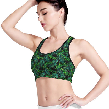 Night Tropical Palm Leaves Pattern Print Women's Sports Bra