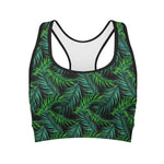 Night Tropical Palm Leaves Pattern Print Women's Sports Bra