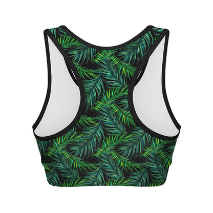 Night Tropical Palm Leaves Pattern Print Women's Sports Bra