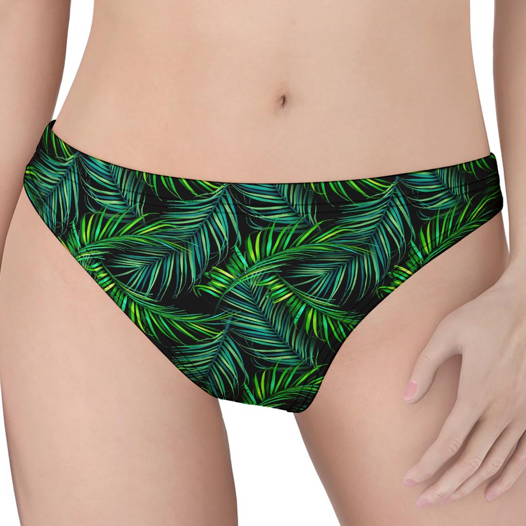 Night Tropical Palm Leaves Pattern Print Women's Thong