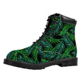 Night Tropical Palm Leaves Pattern Print Padded Collar Lace Up Boots