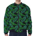 Night Tropical Palm Leaves Pattern Print Zip Sleeve Bomber Jacket