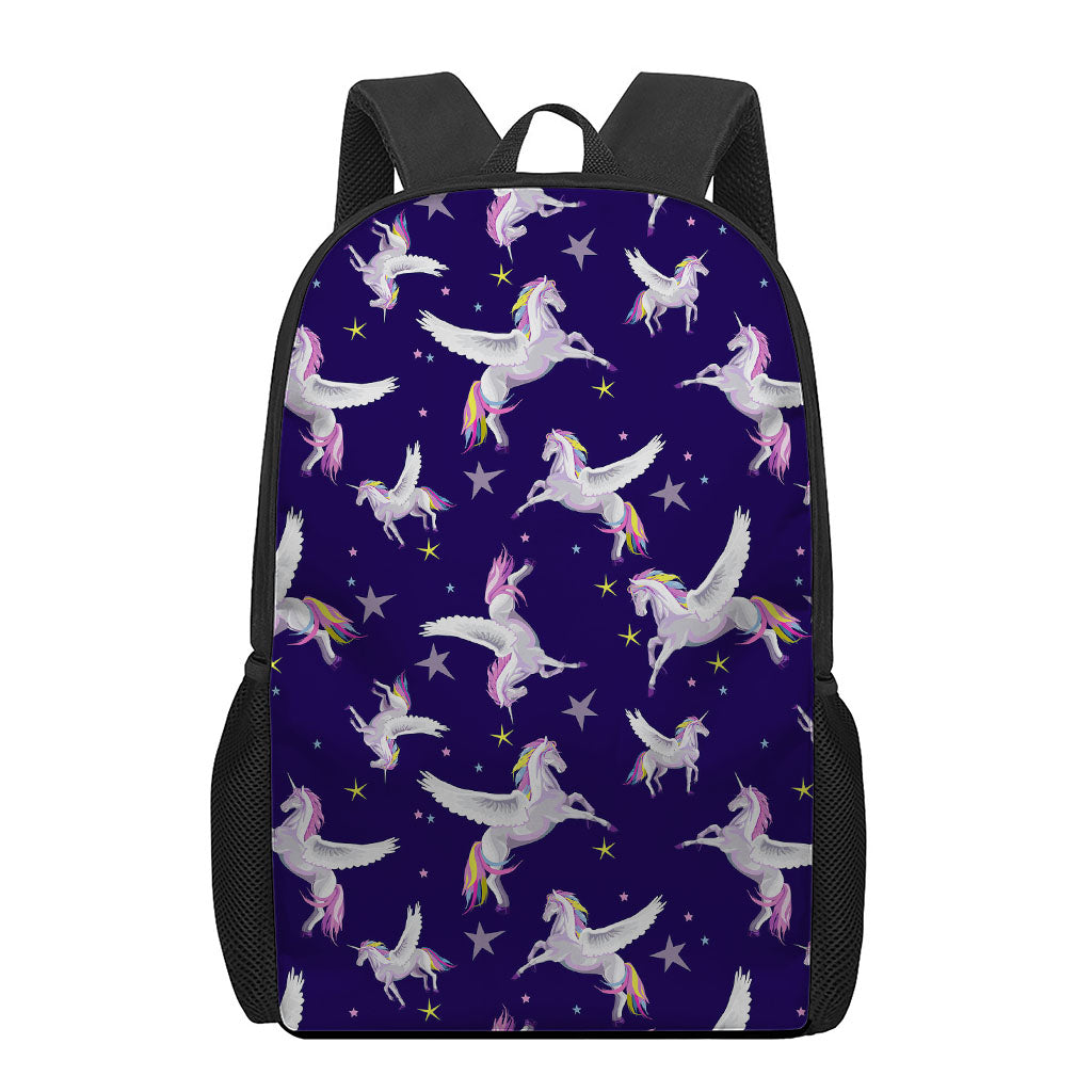 Night Winged Unicorn Pattern Print 17 Inch Backpack