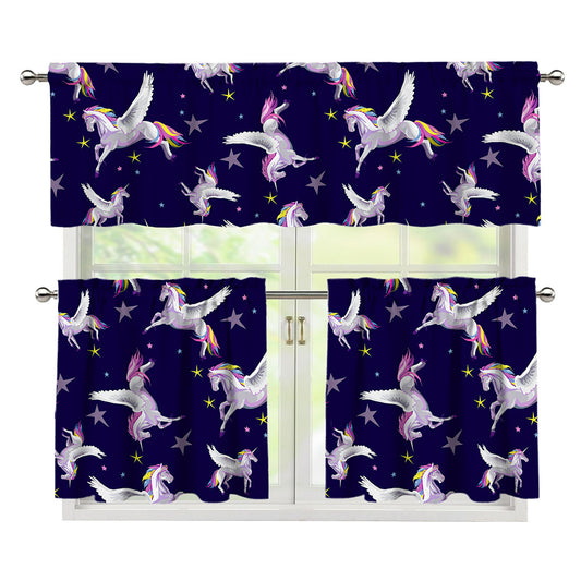 Night Winged Unicorn Pattern Print 3 Piece Kitchen Curtains