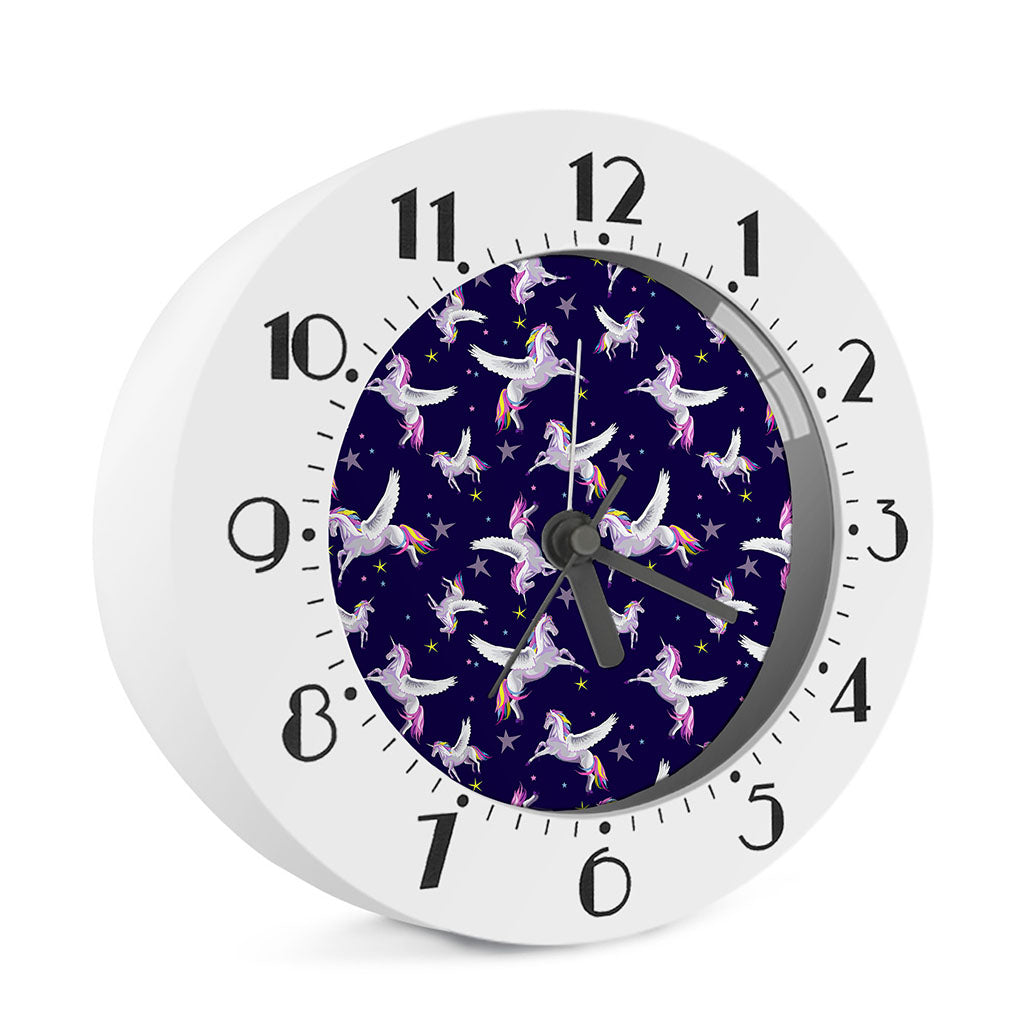 Night Winged Unicorn Pattern Print Alarm Clock