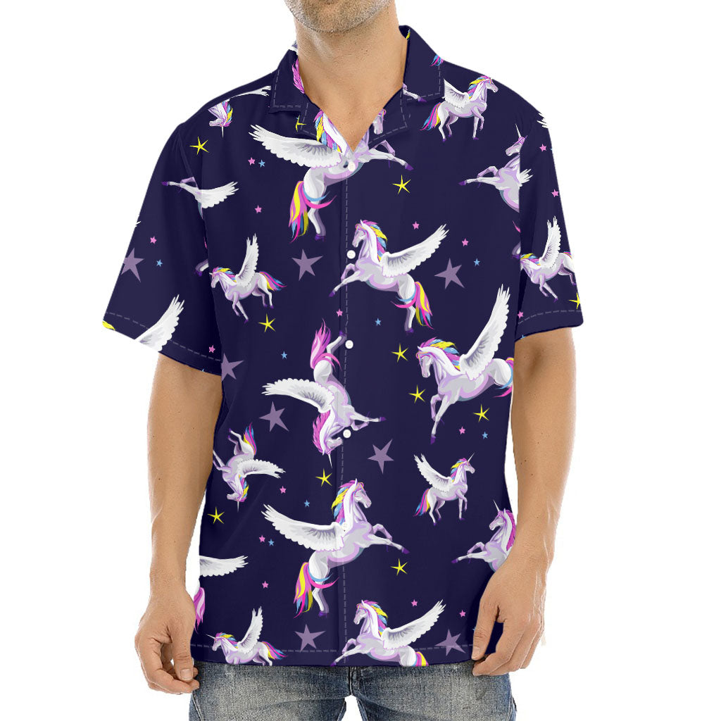 Night Winged Unicorn Pattern Print Aloha Shirt