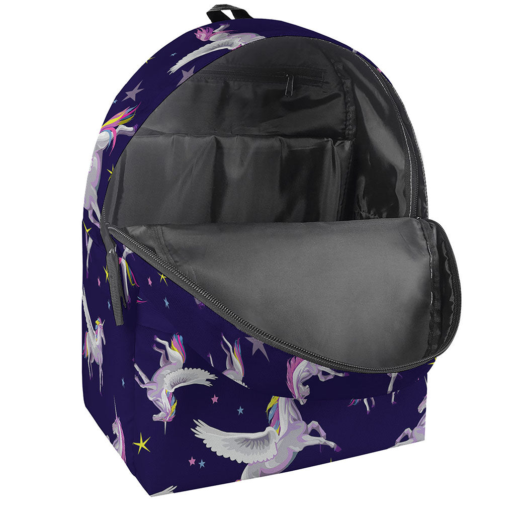 Night Winged Unicorn Pattern Print Backpack
