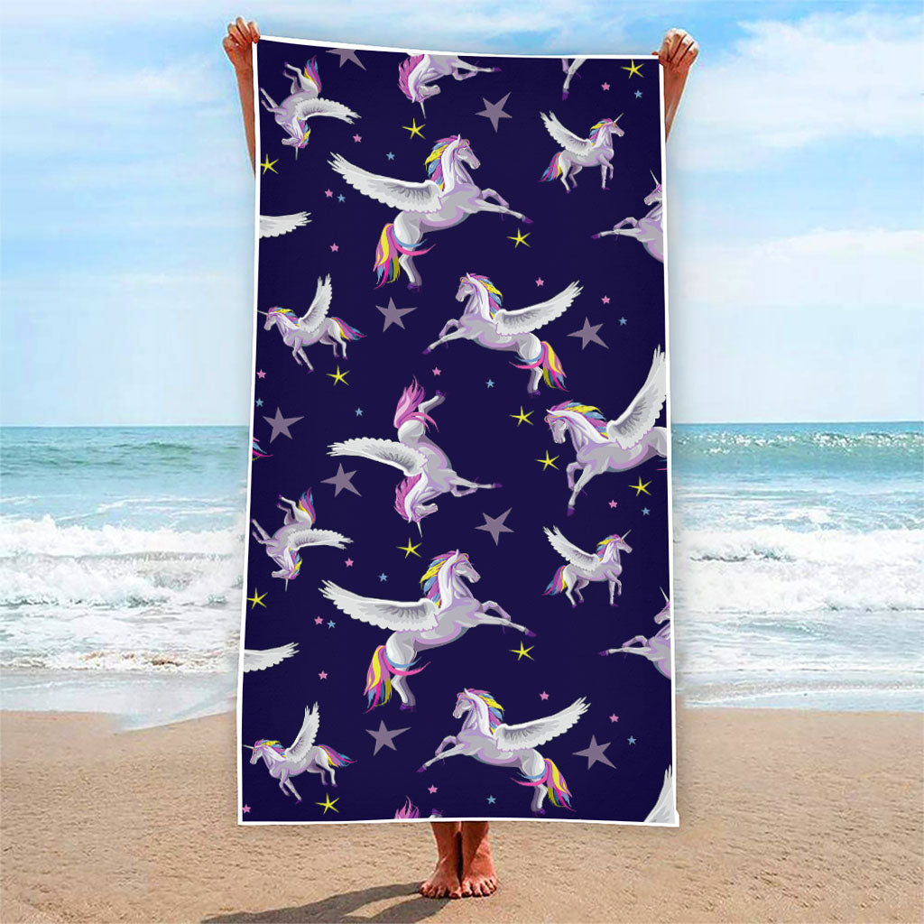 Night Winged Unicorn Pattern Print Beach Towel