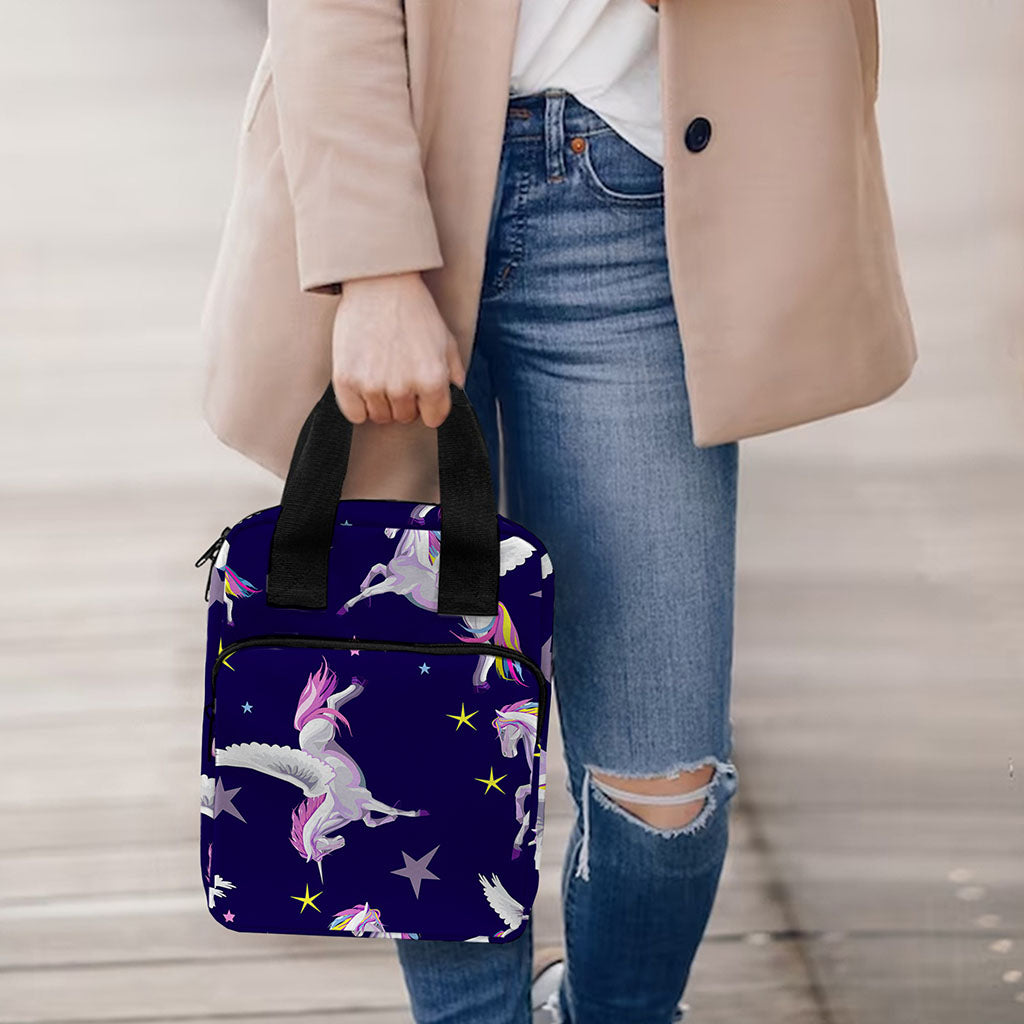 Night Winged Unicorn Pattern Print Bible Tote Bag