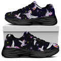 Night Winged Unicorn Pattern Print Black Chunky Shoes