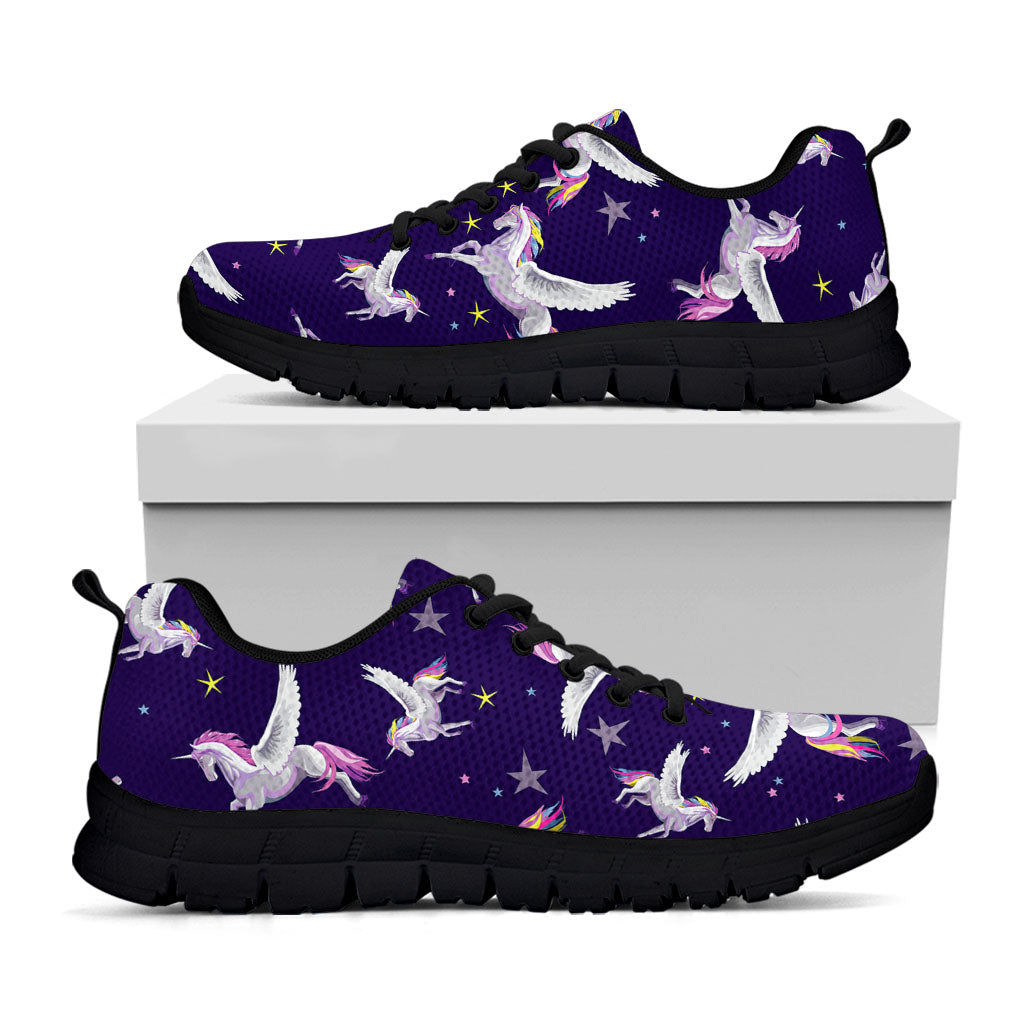 Night Winged Unicorn Pattern Print Black Running Shoes