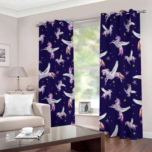 Night Winged Unicorn Pattern Print Blackout Grommet Curtains