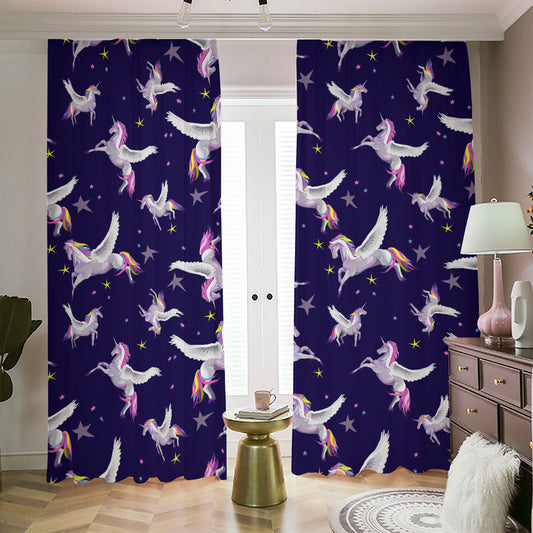 Night Winged Unicorn Pattern Print Blackout Pencil Pleat Curtains