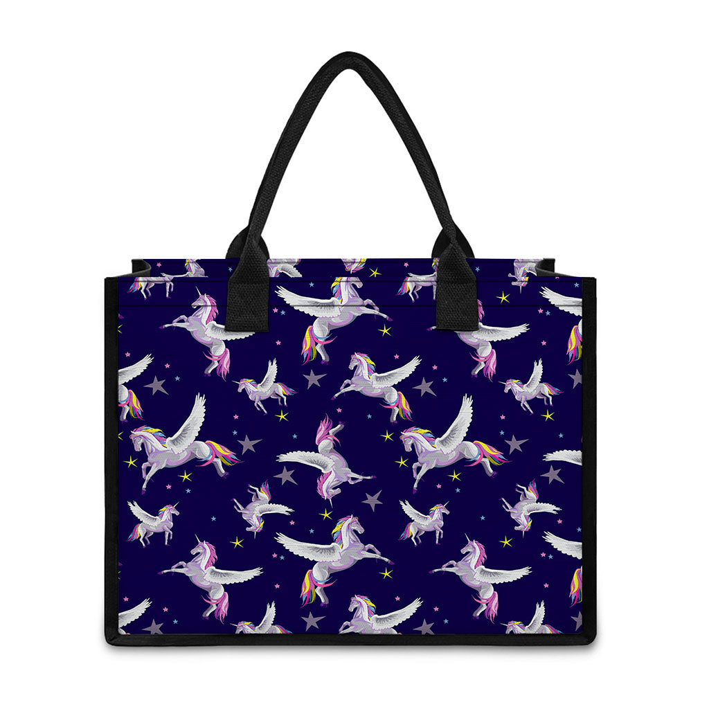 Night Winged Unicorn Pattern Print Canvas Tote Bag