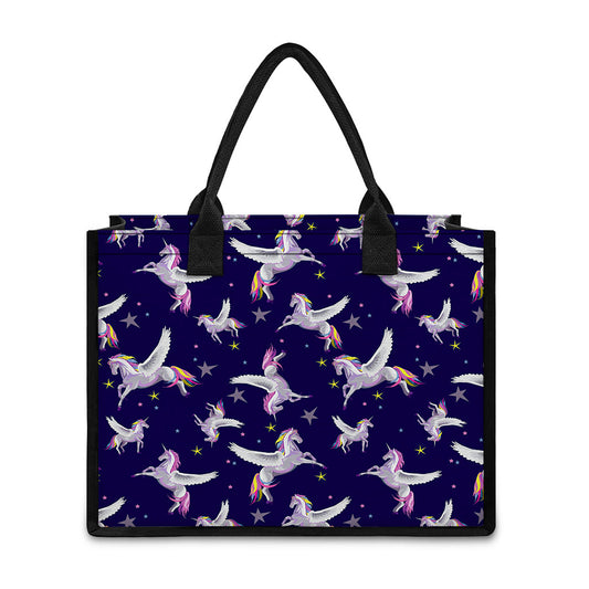 Night Winged Unicorn Pattern Print Canvas Tote Bag