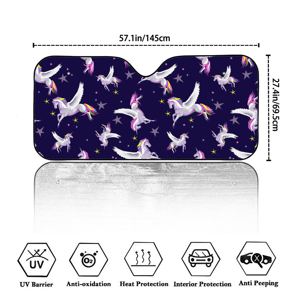 Night Winged Unicorn Pattern Print Car Windshield Sun Shade