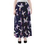 Night Winged Unicorn Pattern Print Chiffon Maxi Skirt