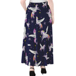 Night Winged Unicorn Pattern Print Chiffon Maxi Skirt