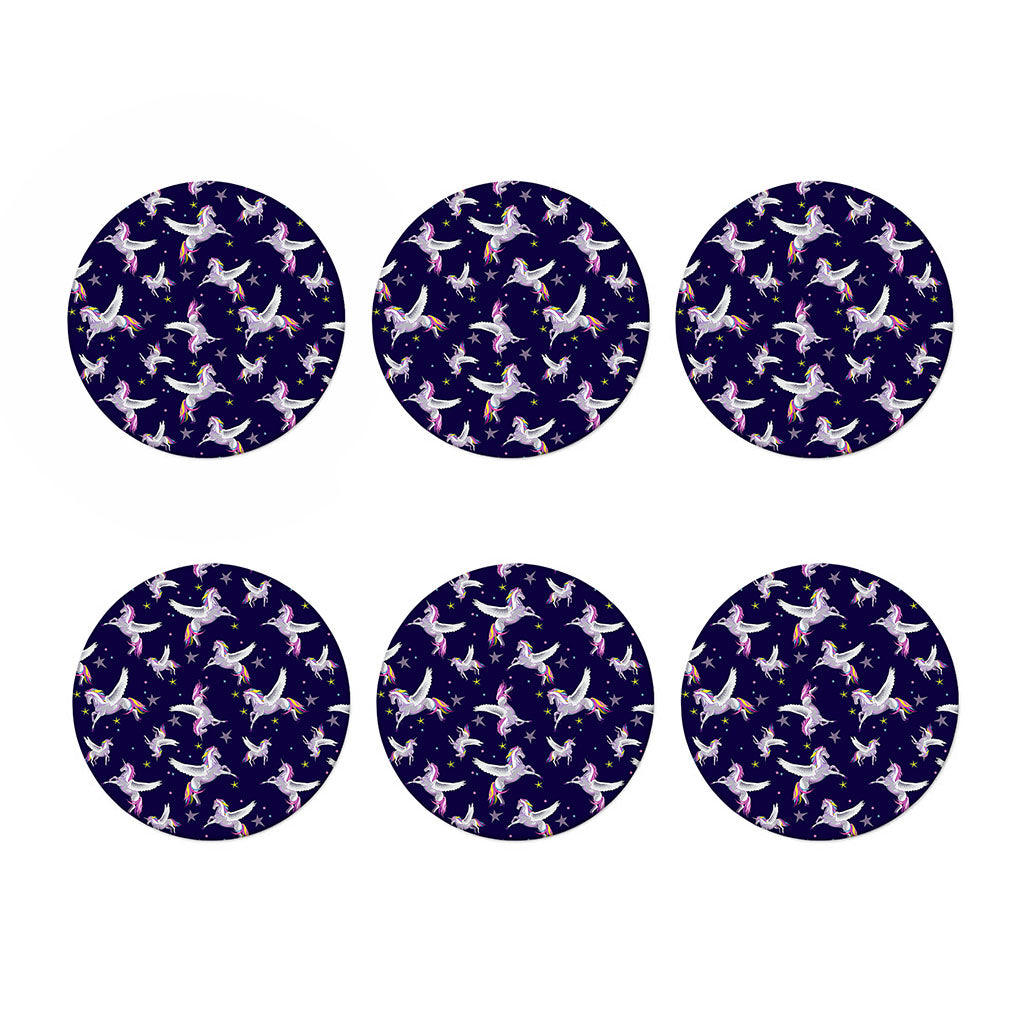 Night Winged Unicorn Pattern Print Coaster Set