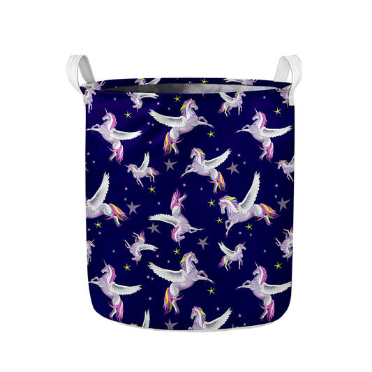 Night Winged Unicorn Pattern Print Collapsible Laundry Basket