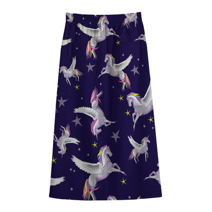 Night Winged Unicorn Pattern Print Cotton Front Slit Maxi Skirt