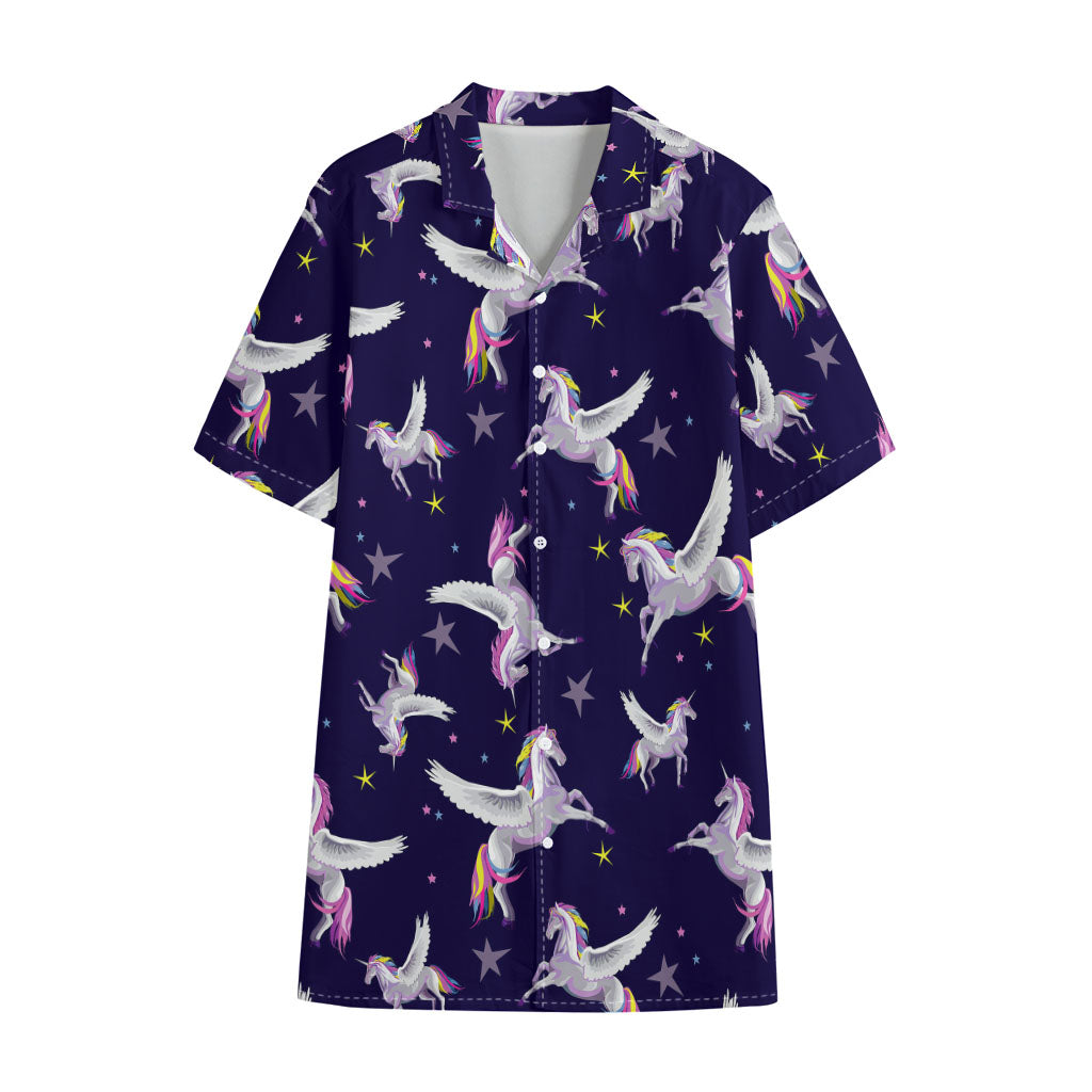 Night Winged Unicorn Pattern Print Cotton Hawaiian Shirt