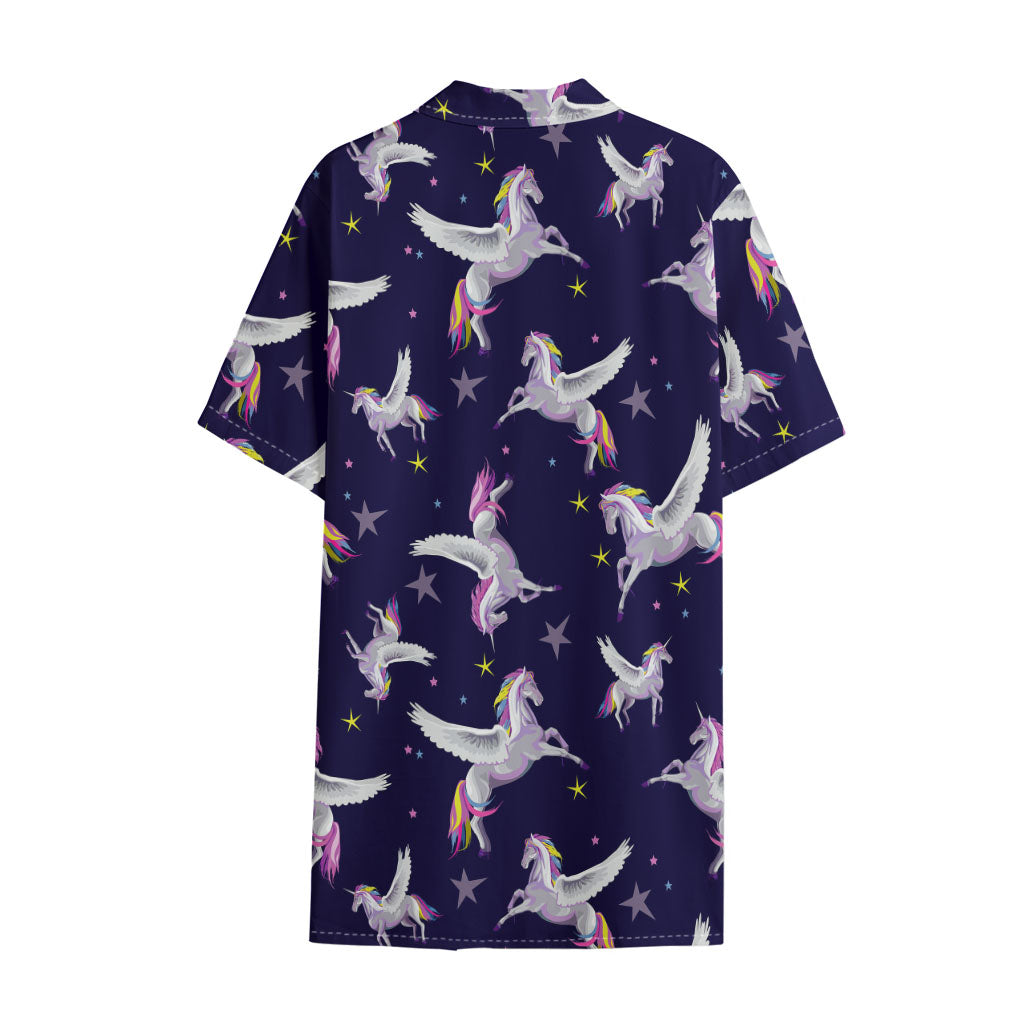 Night Winged Unicorn Pattern Print Cotton Hawaiian Shirt