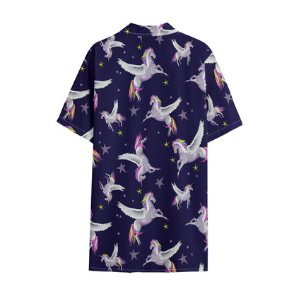 Night Winged Unicorn Pattern Print Cotton Hawaiian Shirt