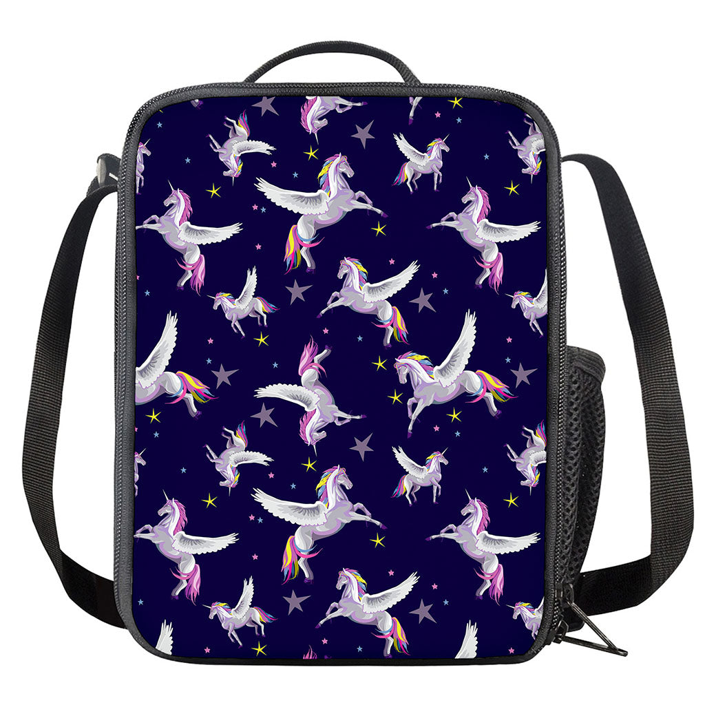 Night Winged Unicorn Pattern Print Crossbody Lunch Bag