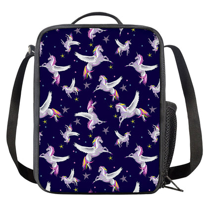 Night Winged Unicorn Pattern Print Crossbody Lunch Bag