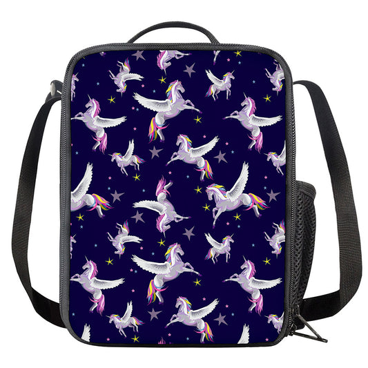 Night Winged Unicorn Pattern Print Crossbody Lunch Bag
