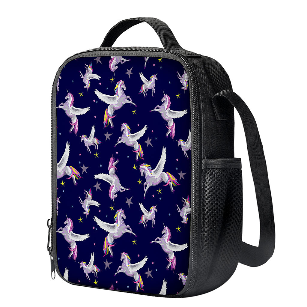Night Winged Unicorn Pattern Print Crossbody Lunch Bag
