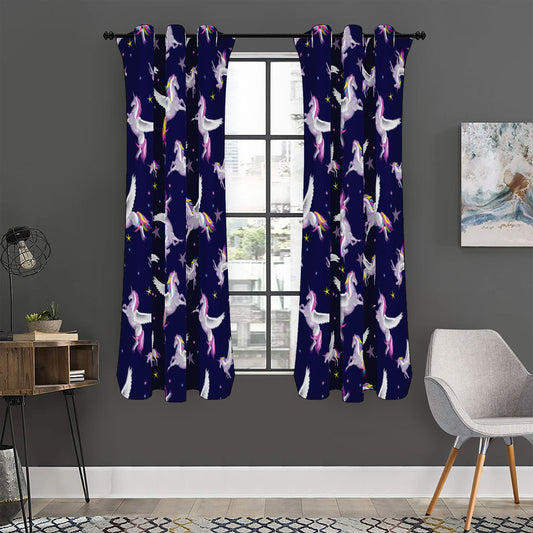 Night Winged Unicorn Pattern Print Curtain