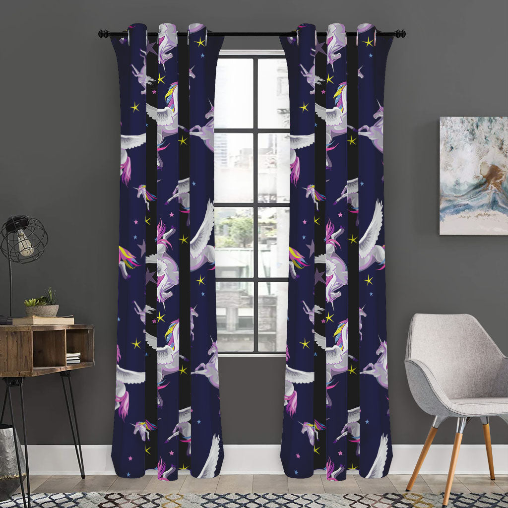 Night Winged Unicorn Pattern Print Curtain