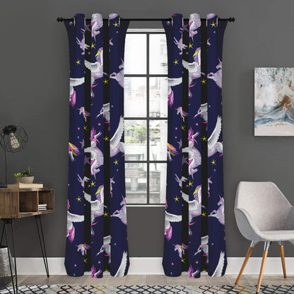 Night Winged Unicorn Pattern Print Curtain