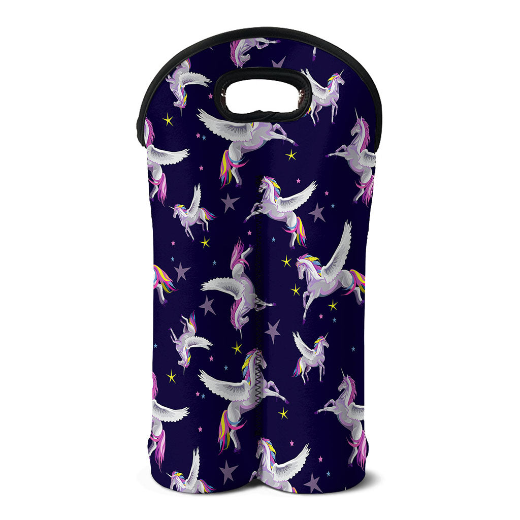 Night Winged Unicorn Pattern Print Double Neoprene Wine Tote