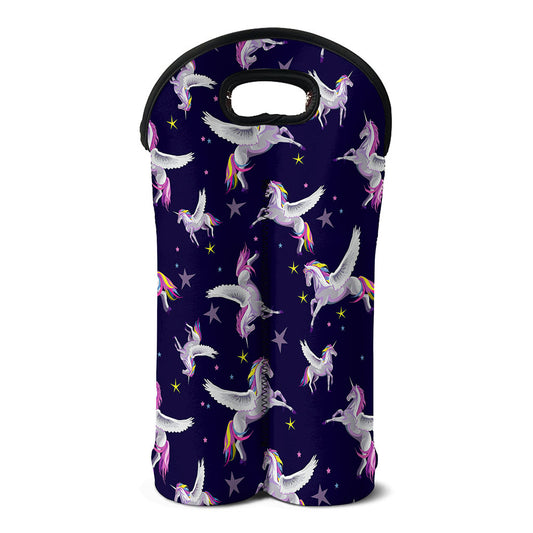 Night Winged Unicorn Pattern Print Double Neoprene Wine Tote