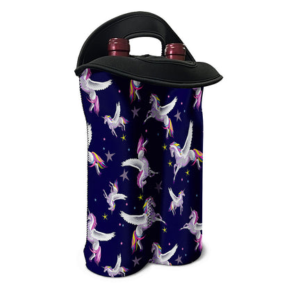 Night Winged Unicorn Pattern Print Double Neoprene Wine Tote