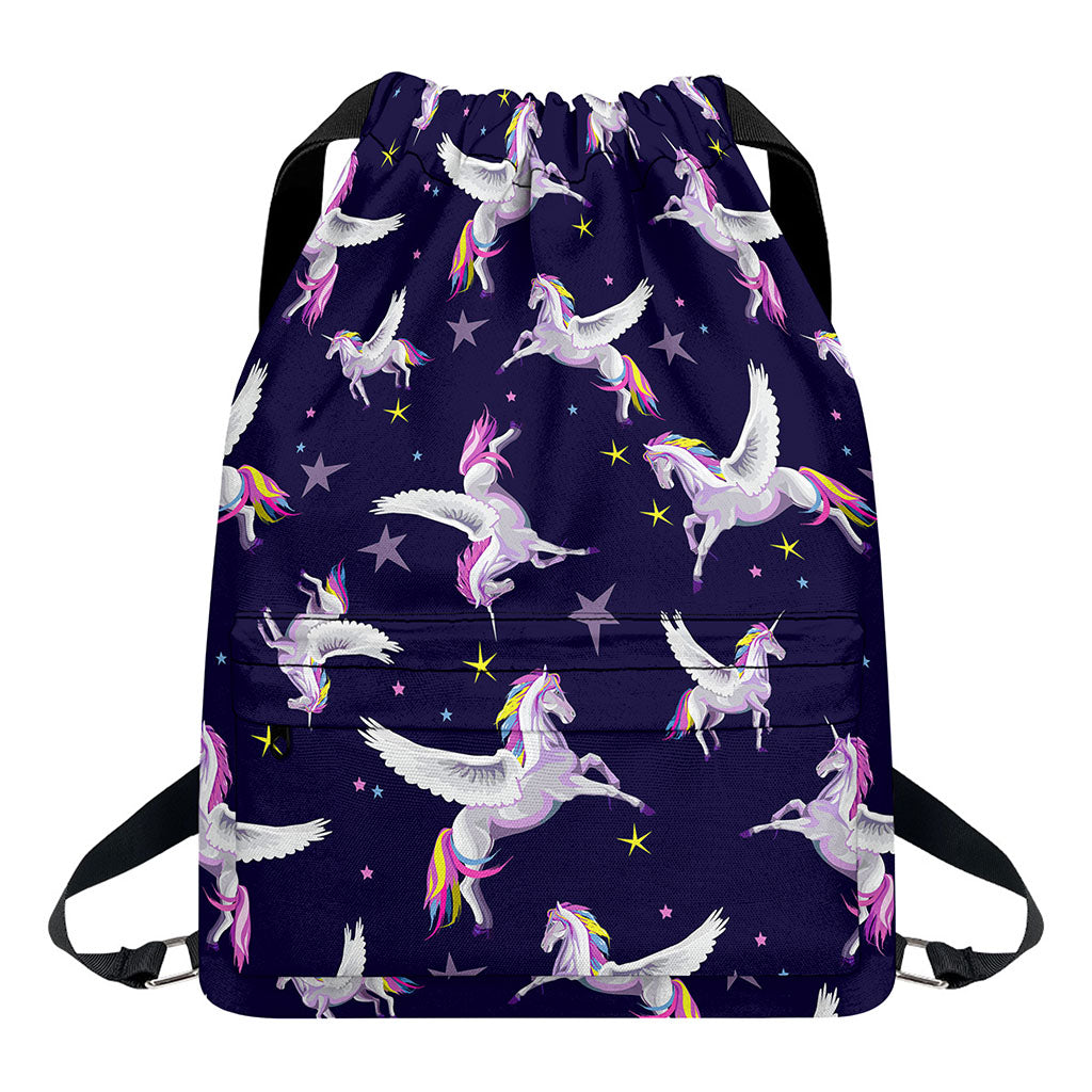 Night Winged Unicorn Pattern Print Drawstring Backpack