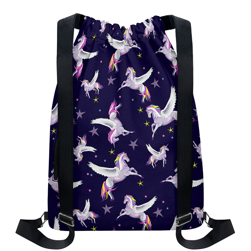 Night Winged Unicorn Pattern Print Drawstring Backpack