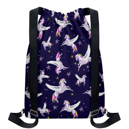 Night Winged Unicorn Pattern Print Drawstring Backpack