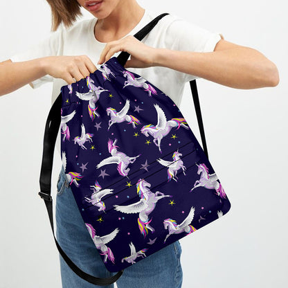 Night Winged Unicorn Pattern Print Drawstring Backpack
