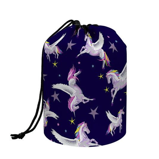 Night Winged Unicorn Pattern Print Drawstring Makeup Bag