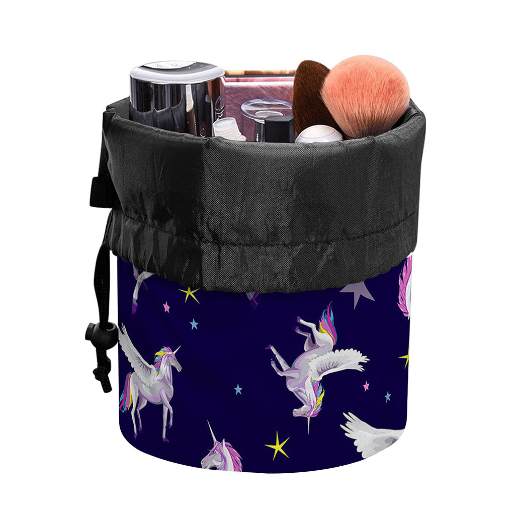 Night Winged Unicorn Pattern Print Drawstring Makeup Bag